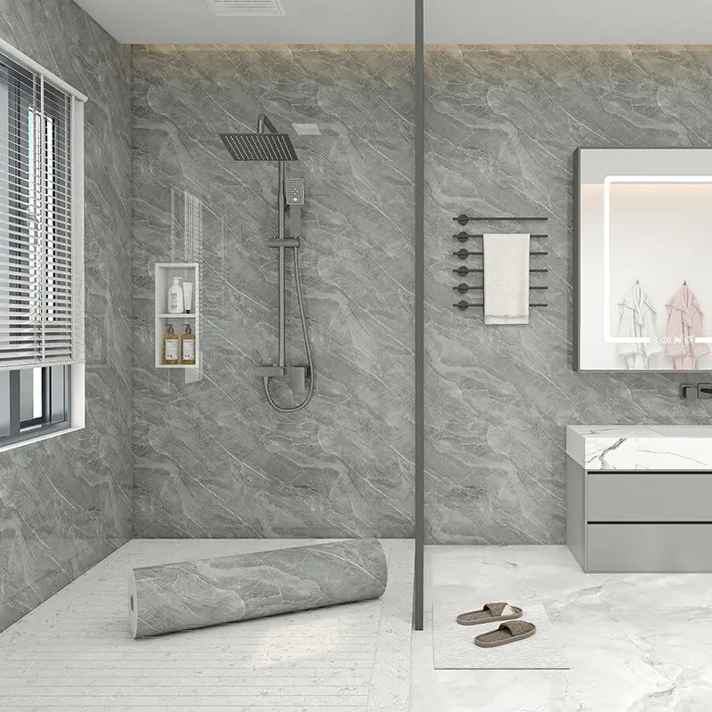 Marble Pattern Wallpaper Roll, Decorative Wallpaper, 15.75In*118.11In, Thickened Self Adhesive, Waterproof Bathroom Kitchen Panels, Easy to Clean, Easy to Stick and Remove