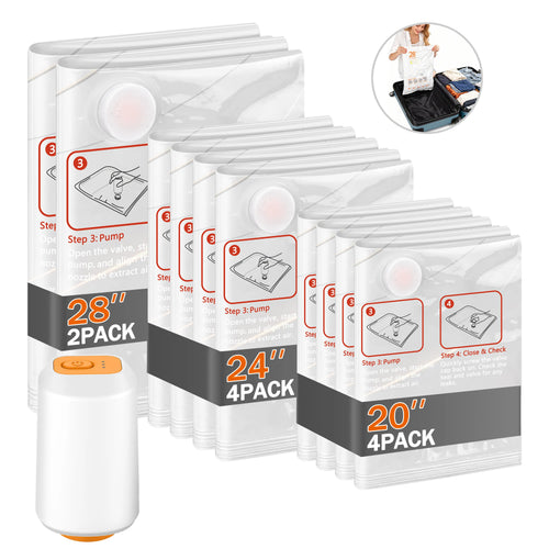 Cordless Travel Vacuum Storage Bags Set with Rechargeable Air Pump, 10 Pack Waterproof & Reusable Compression Packing Bags in 3 Sizes, Space-Saving Vacuum Seal Bags for Clothes & Carry-On