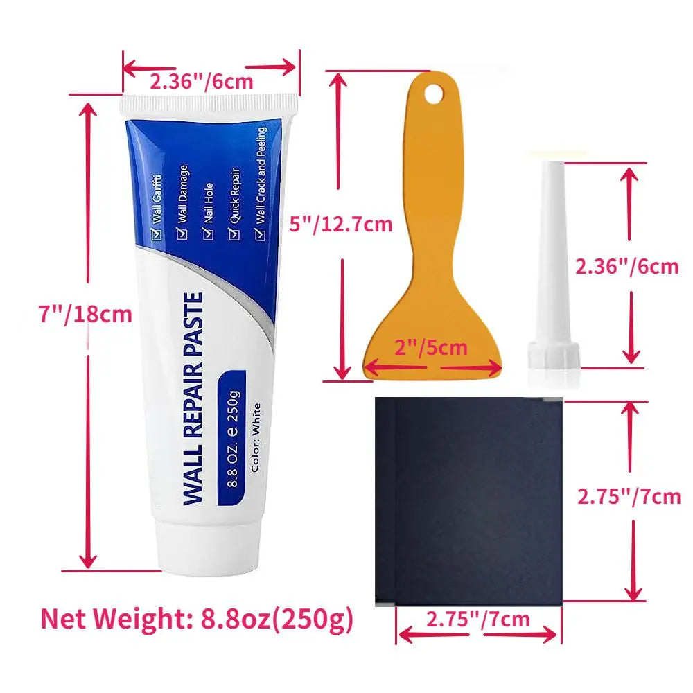 Drywall Patch Repair Kit with Scraper & Sandpaper, 250G Wall Mending Agent, Multi-Functional Quick-Drying Wall Repair Paste, Adhesive, Heavy Duty, Concrete Sealant Waterproof, Self Adhesive