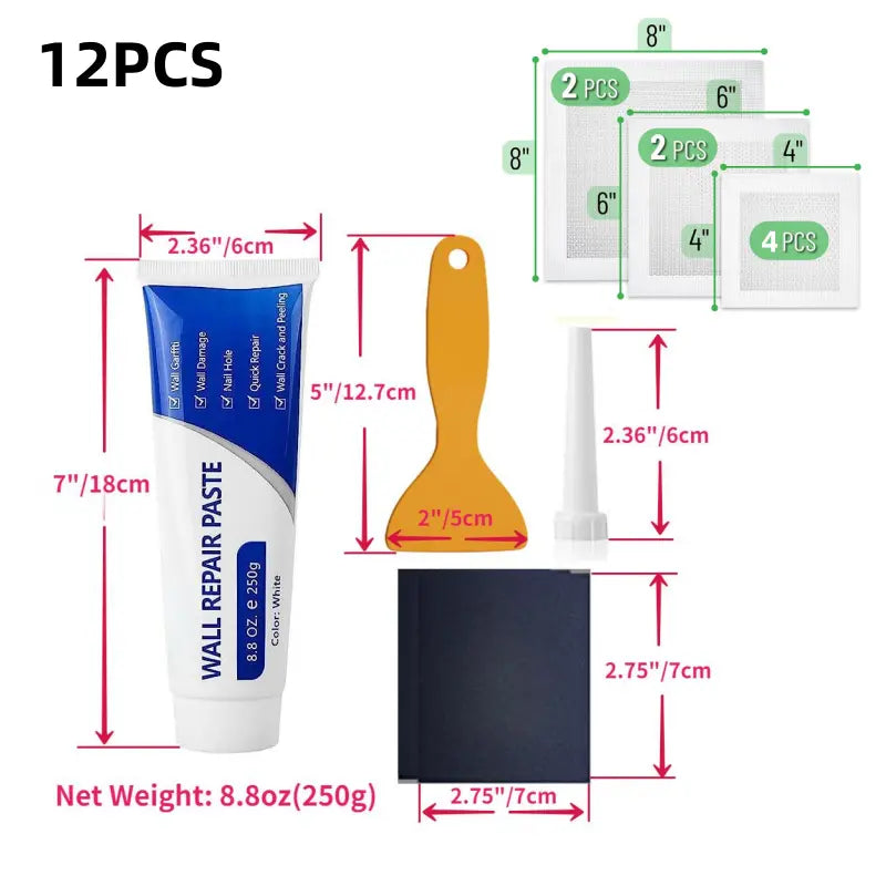 Drywall Patch Repair Kit with Scraper & Sandpaper, 250G Wall Mending Agent, Multi-Functional Quick-Drying Wall Repair Paste, Adhesive, Heavy Duty, Concrete Sealant Waterproof, Self Adhesive
