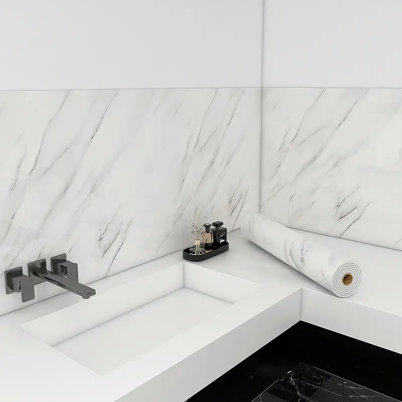 Marble Pattern Wallpaper Roll, Decorative Wallpaper, 15.75In*118.11In, Thickened Self Adhesive, Waterproof Bathroom Kitchen Panels, Easy to Clean, Easy to Stick and Remove