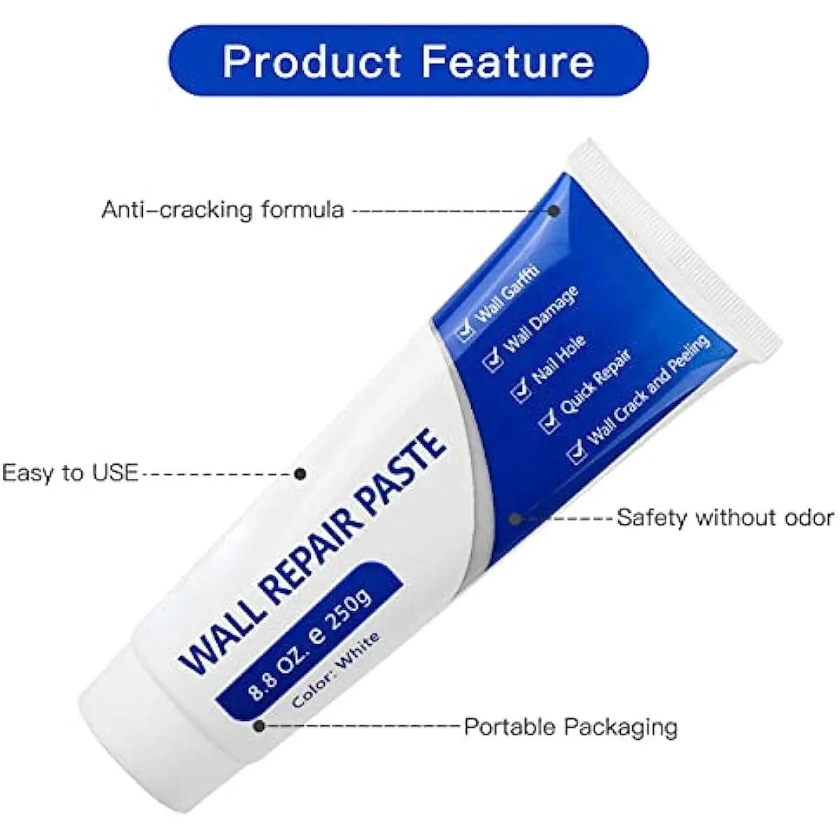 Drywall Patch Repair Kit with Scraper & Sandpaper, 250G Wall Mending Agent, Multi-Functional Quick-Drying Wall Repair Paste, Adhesive, Heavy Duty, Concrete Sealant Waterproof, Self Adhesive